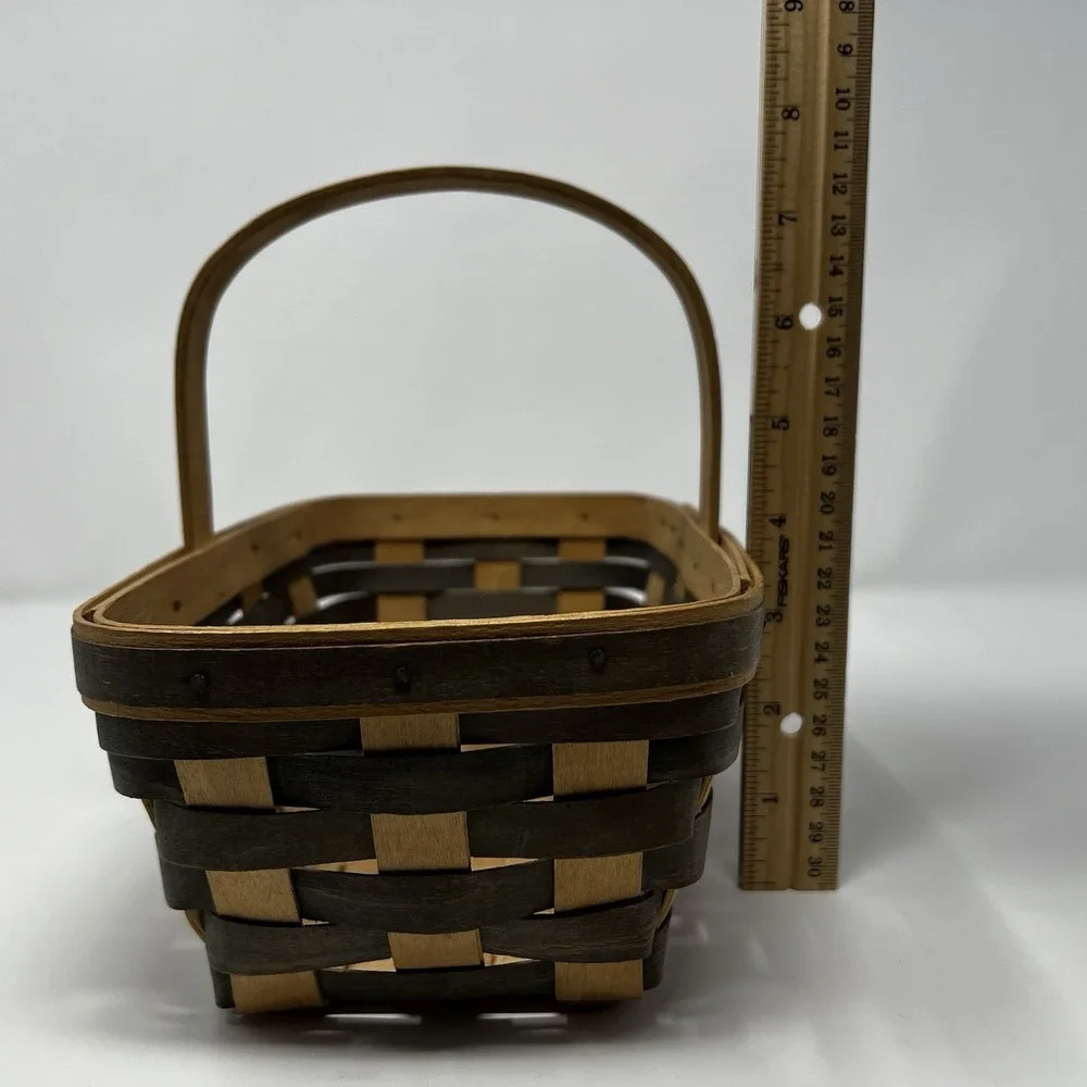 Longaberger Gray Brown Weave Basket 1987 Stationary Handle Gathering Cottage